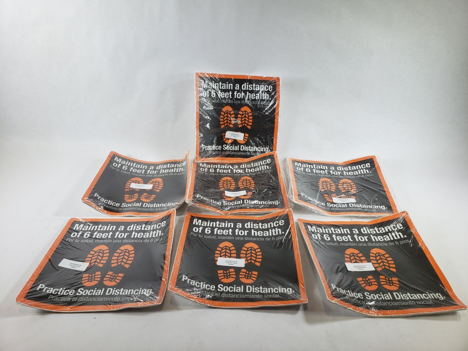 Lot of 70 Social Distancing Floor Signs Decals 12 x 12 in (Bent From Storage)