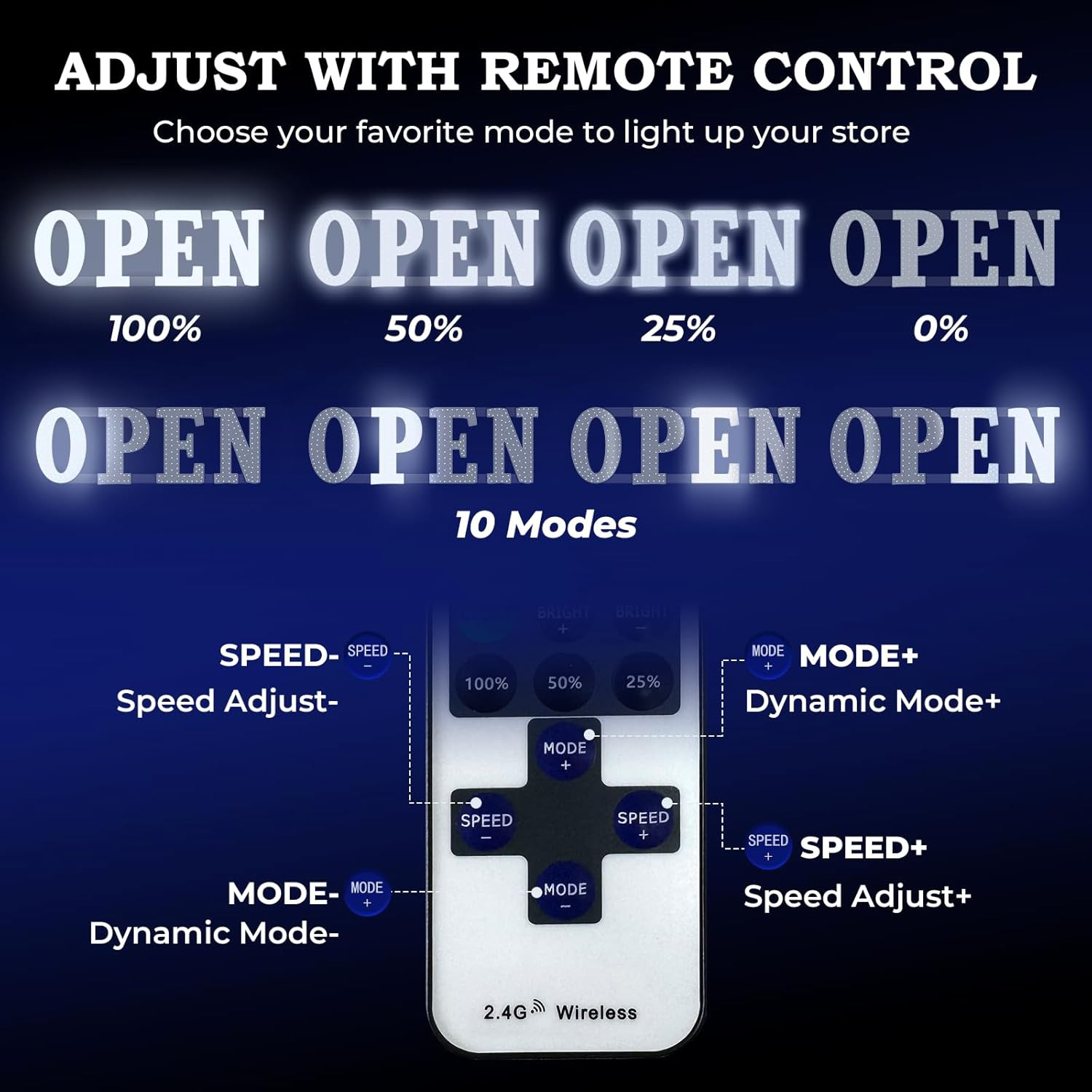 Open Sign for Business 30&Prime;X10&Prime; with Timer and Remote Control, 10 Flashing Modes