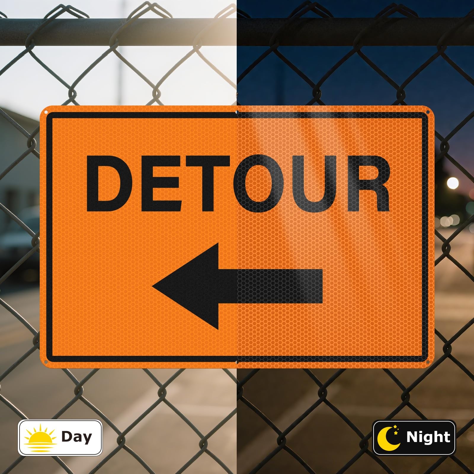 2 Pack Detour Sign Left Arrow 12×18 Inch Reflective Aluminum Road Safety