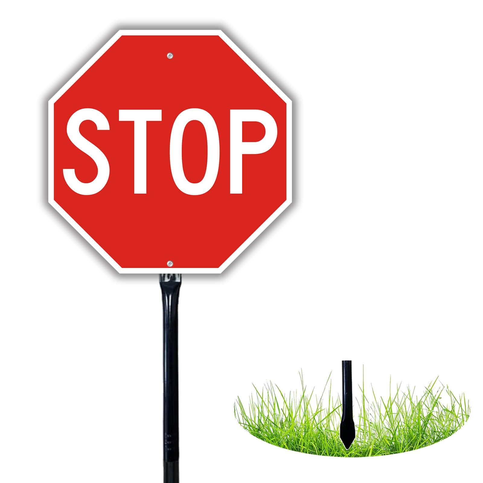 12×12&Prime; Stop Slow Sign with 36&Prime; Steel Stake Reflective Aluminum Rust Free
