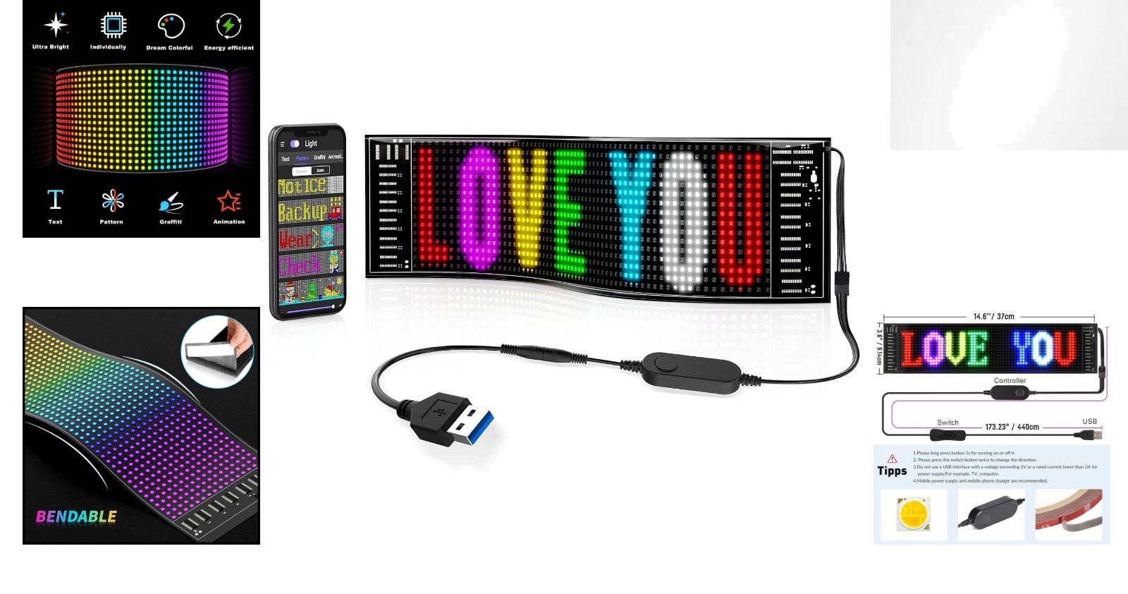 15 »x4 » RGB LED Sign with App Control – Waterproof for Indoor & Outdoor Use