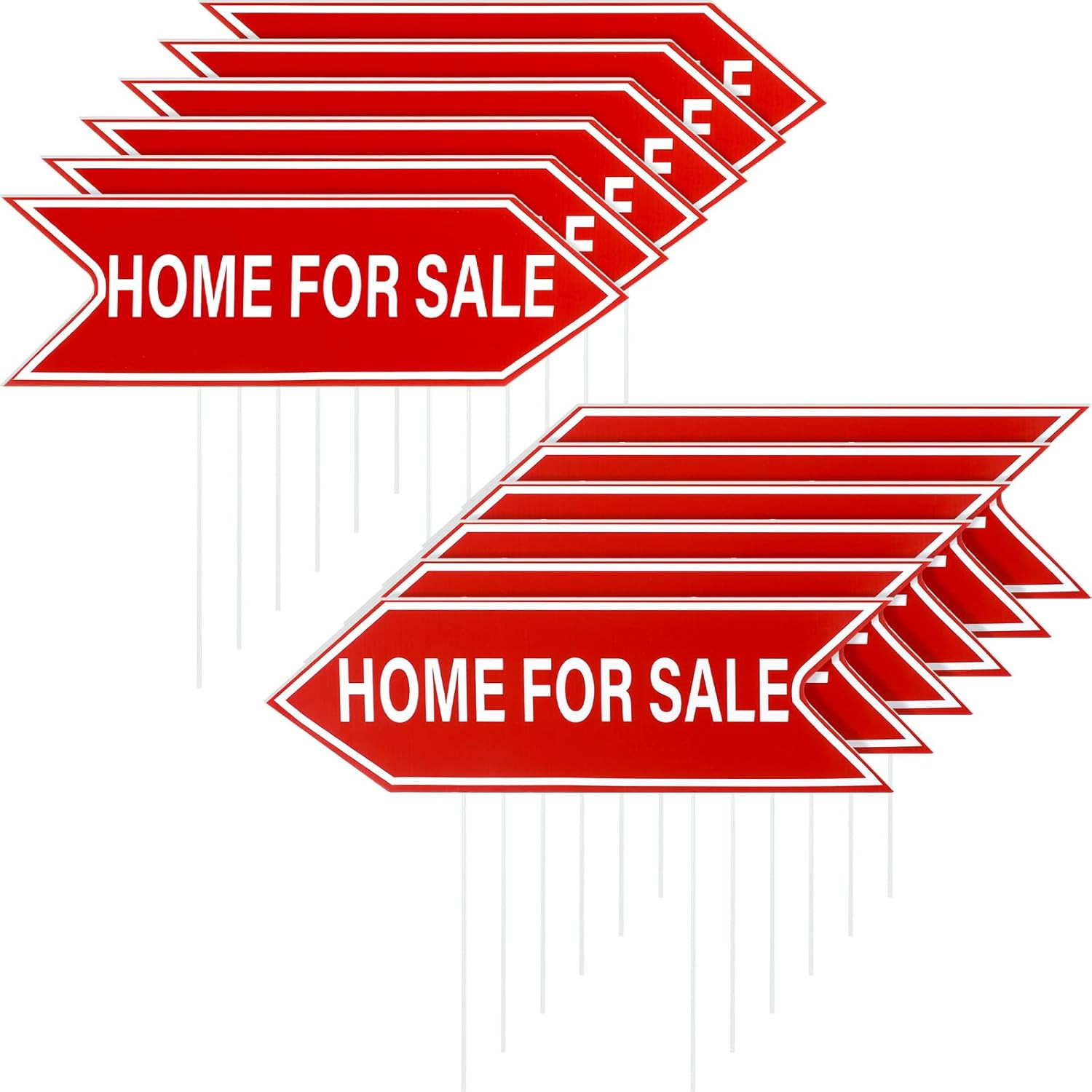 12 Pcs Home for Sale Signs with Stakes 16&Prime; X 5&Prime; Double Sided Red Arrow Large Hom