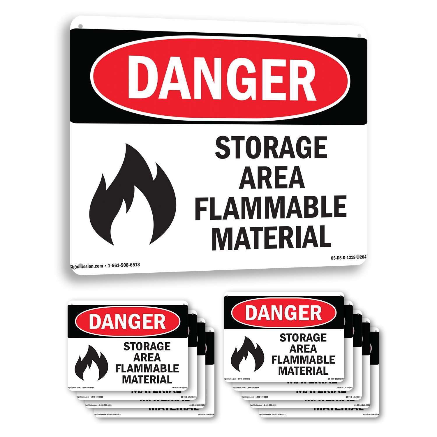 Storage Area Flammable Material OSHA Danger Sign Metal,, Decal 5 or 10 Pack