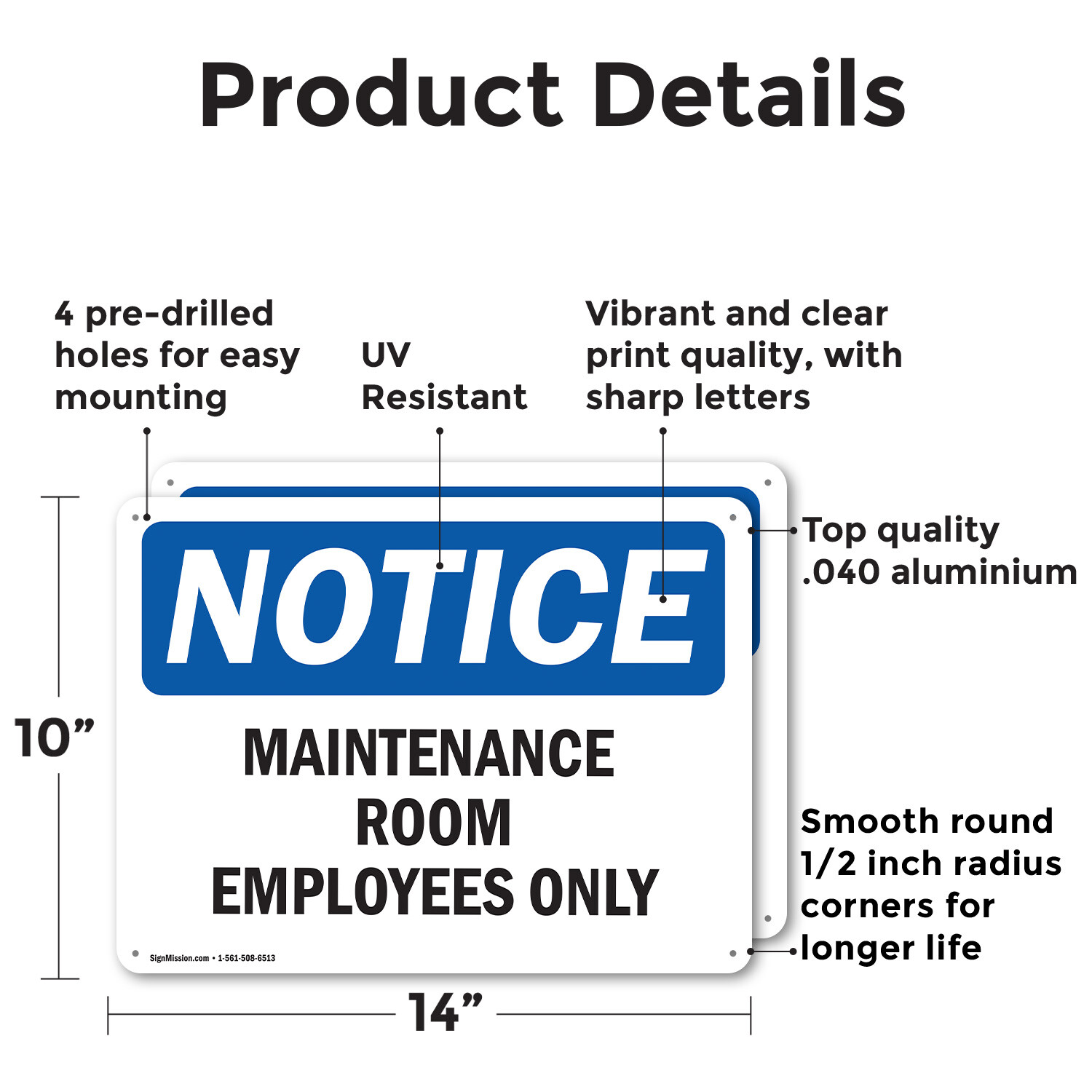 (2 Pack) Maintenance Room Employees Only OSHA Notice Sign Decal Metal Plastic