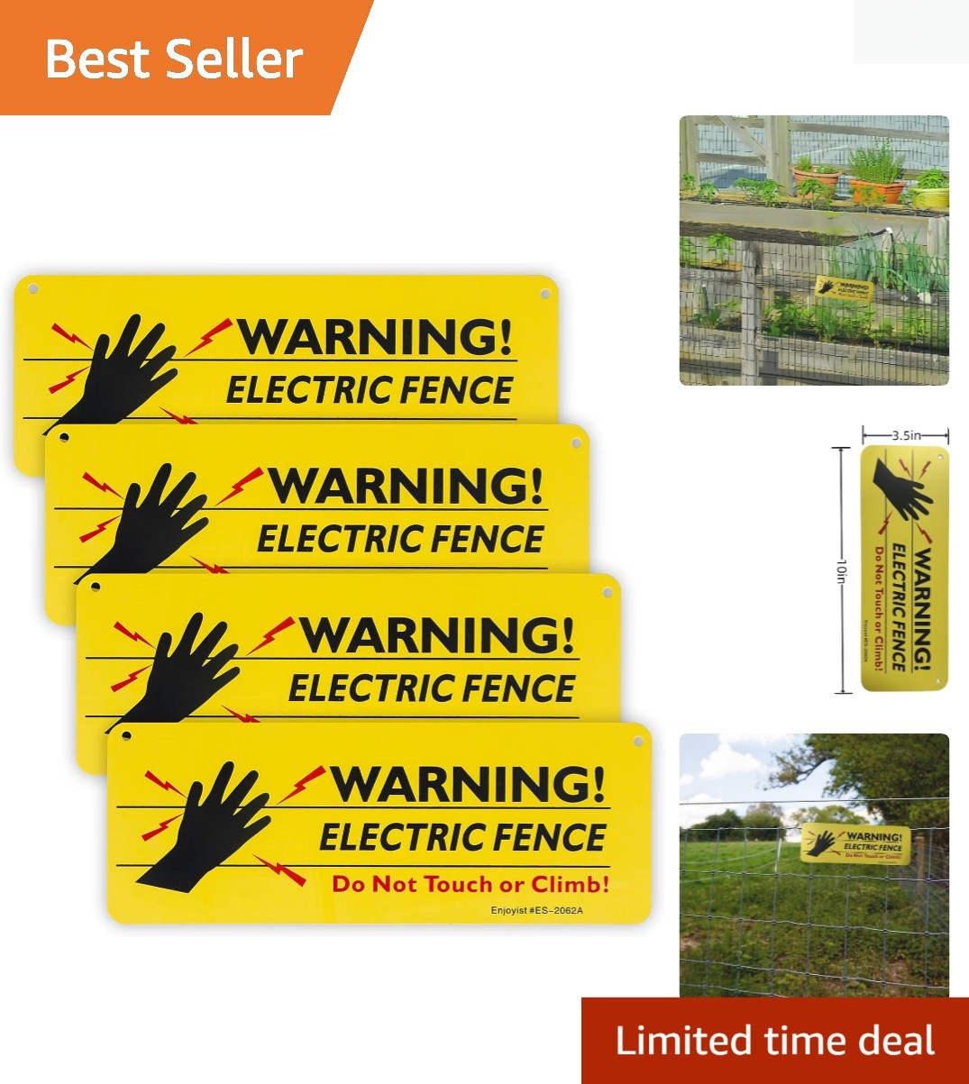 10”x3.5” Electric Fence Safety Signs – Waterproof, Dustproof and Durable, 4-Pack
