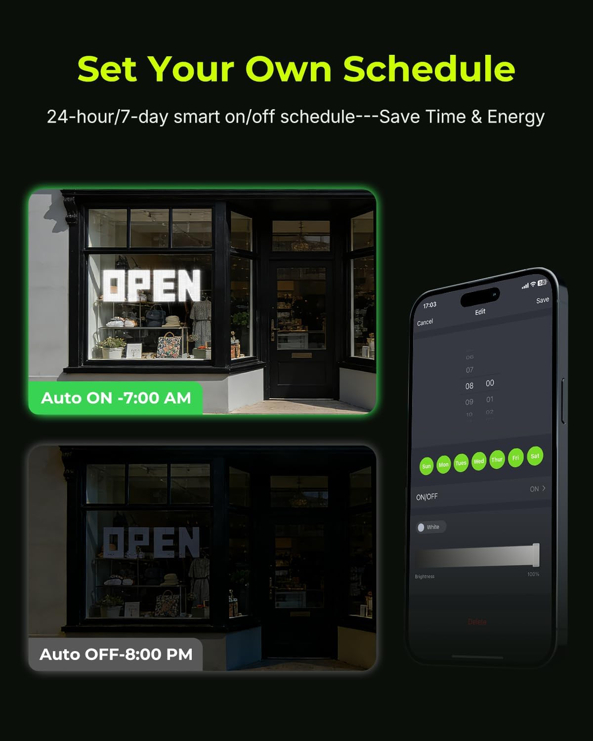 Large 43&Prime;x14&Prime; Dimmable LED Open Sign for Retail Shops & Cafes