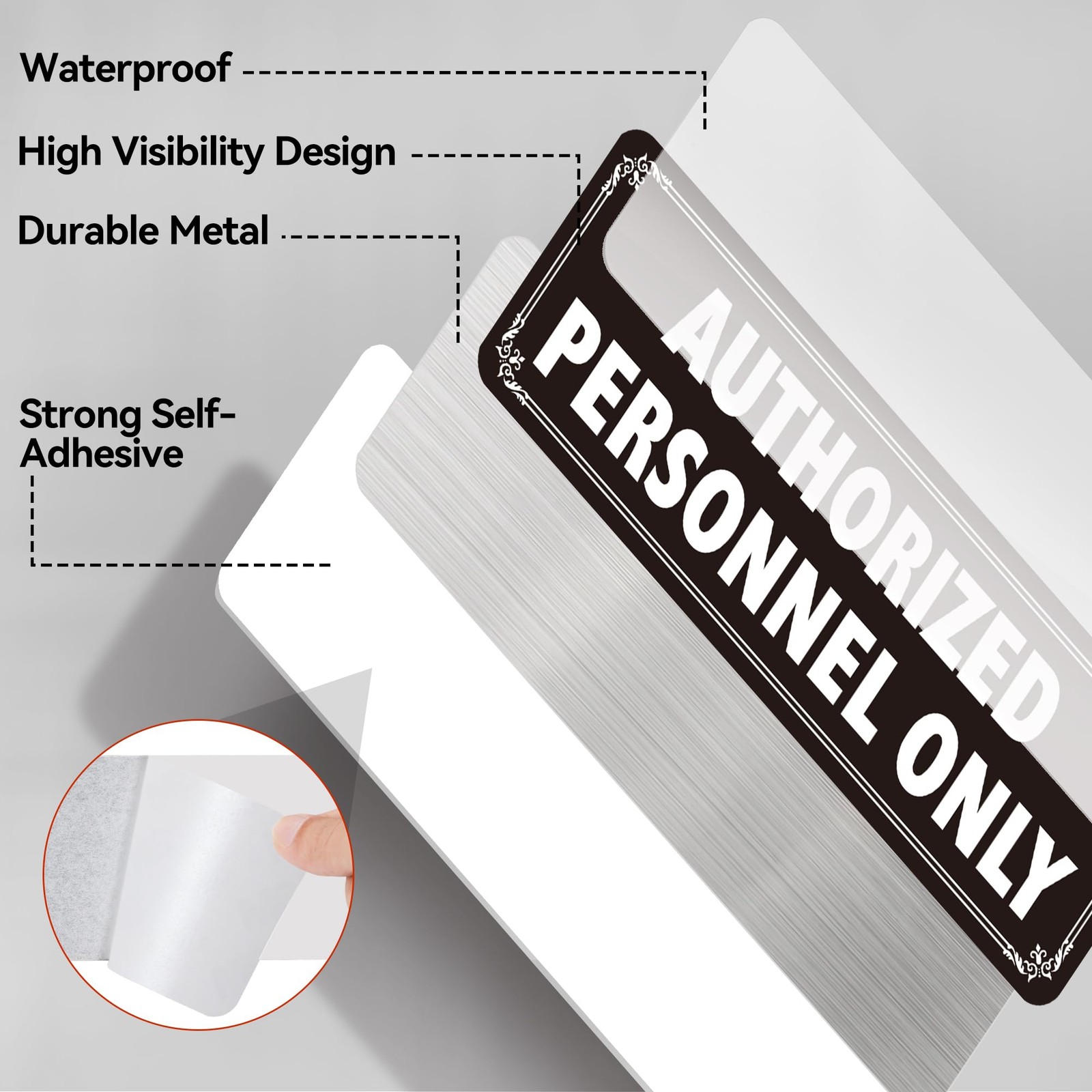 4 PCS Authorized Personnel Only Sign Heavy Duty Aluminum 9×3 Inch Black Plaque
