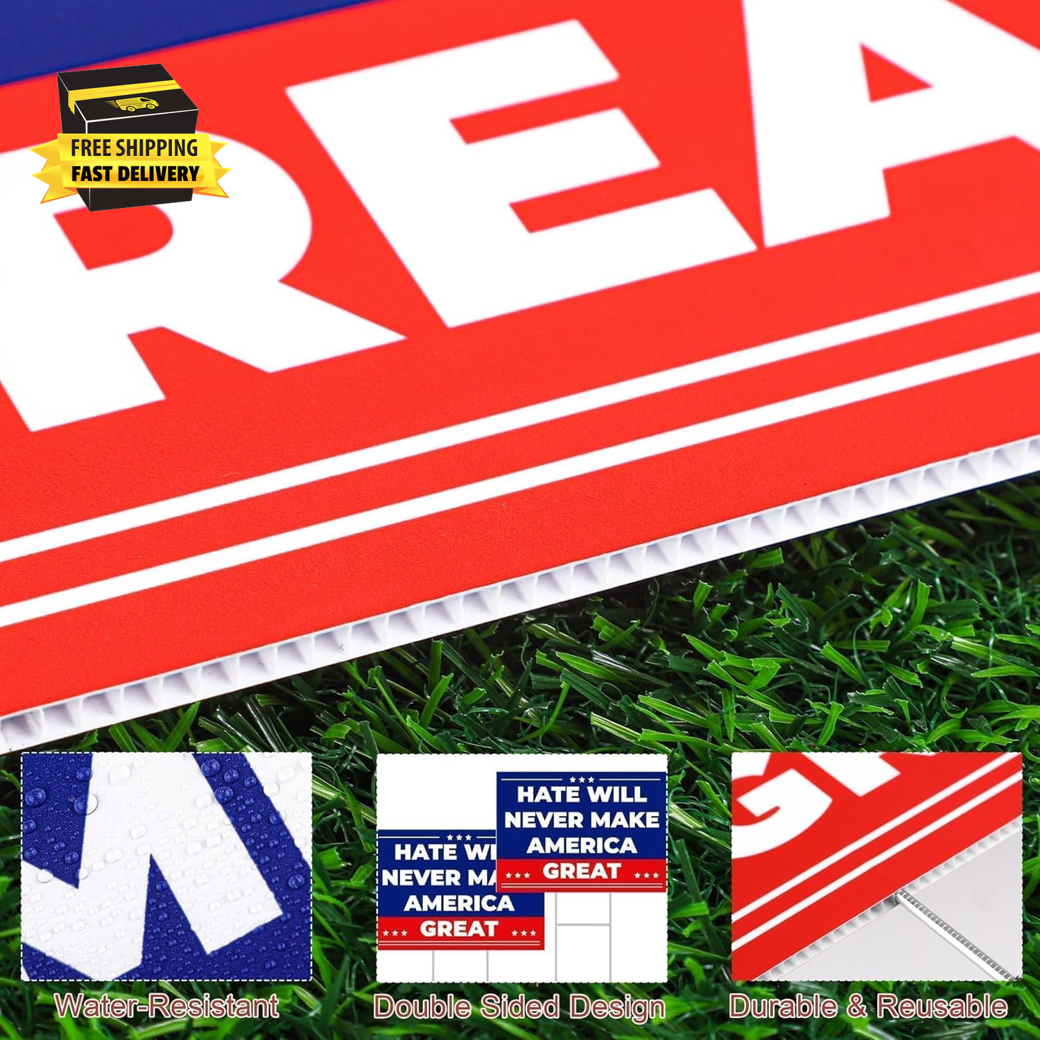 Anti Trump MAGA Yard Sign 17 X 12 Inch Hate Will Never Make America Great Sign w