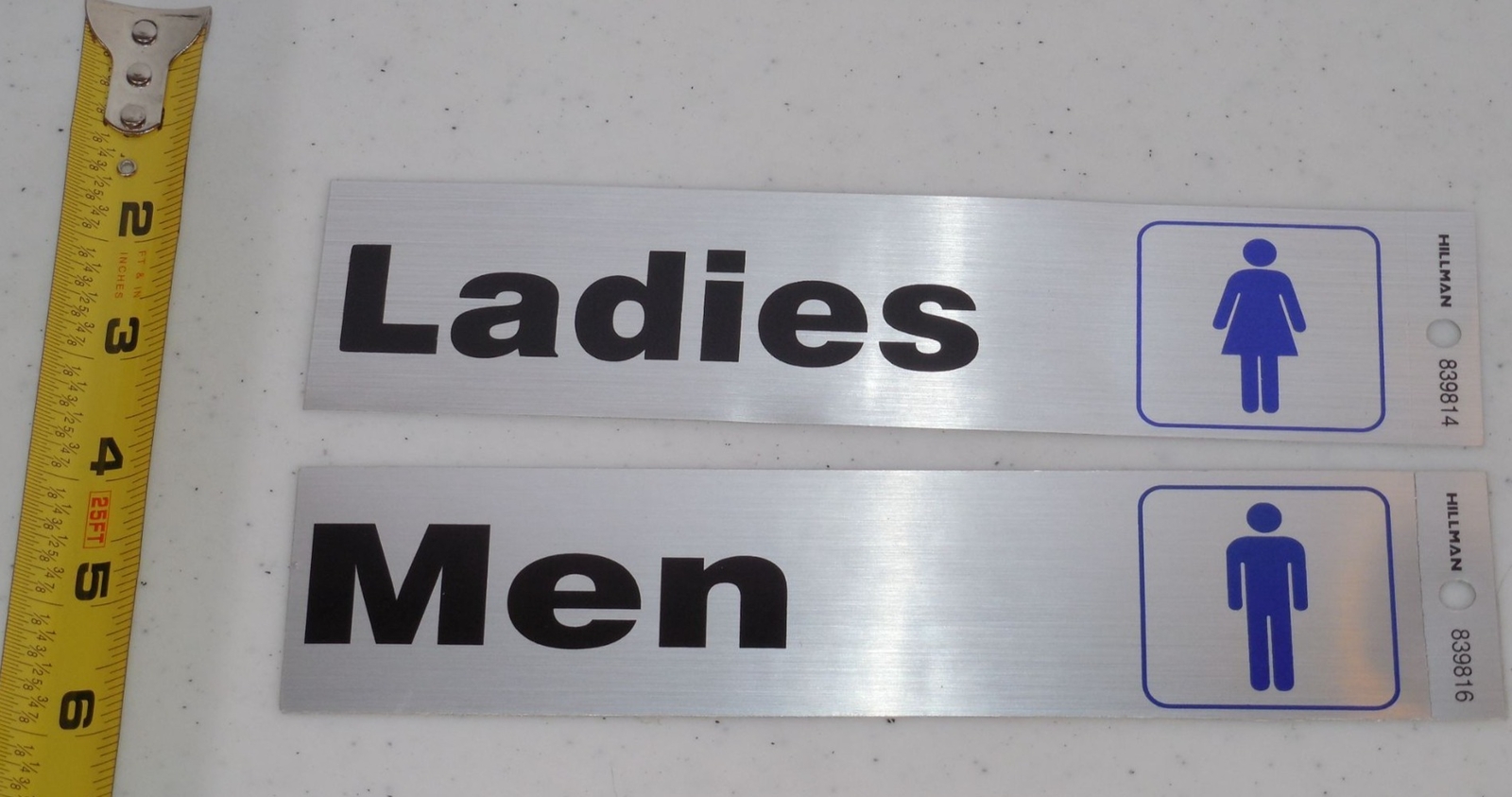 Ladies & Men Restroom Signs Aluminum Stick On Durable 2&Prime; X 8&Prime; Hillman Sign
