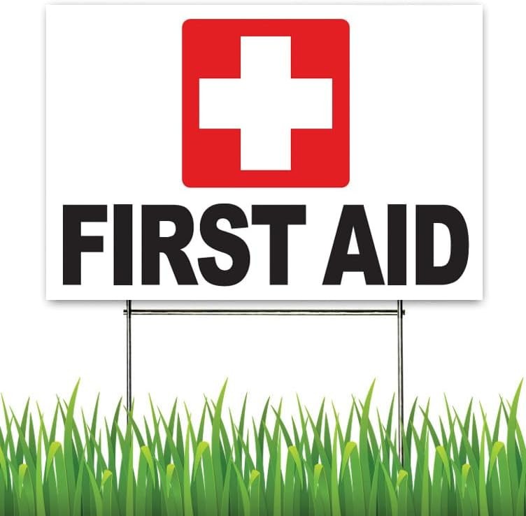 18×12 Inch FIRST AID Yard Sign with Stake -wrb1s