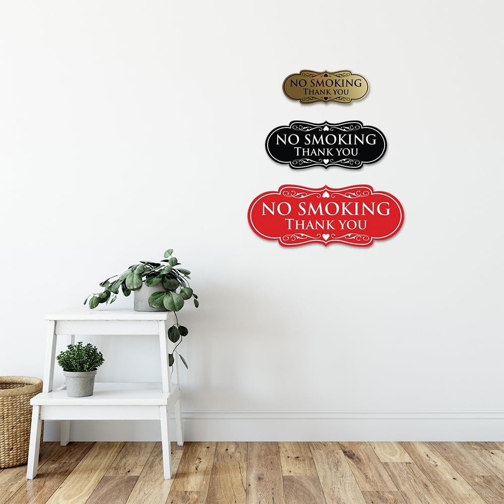 All Quality No Smoking Thank You Sign – Black/Gold Small (10 Pack)