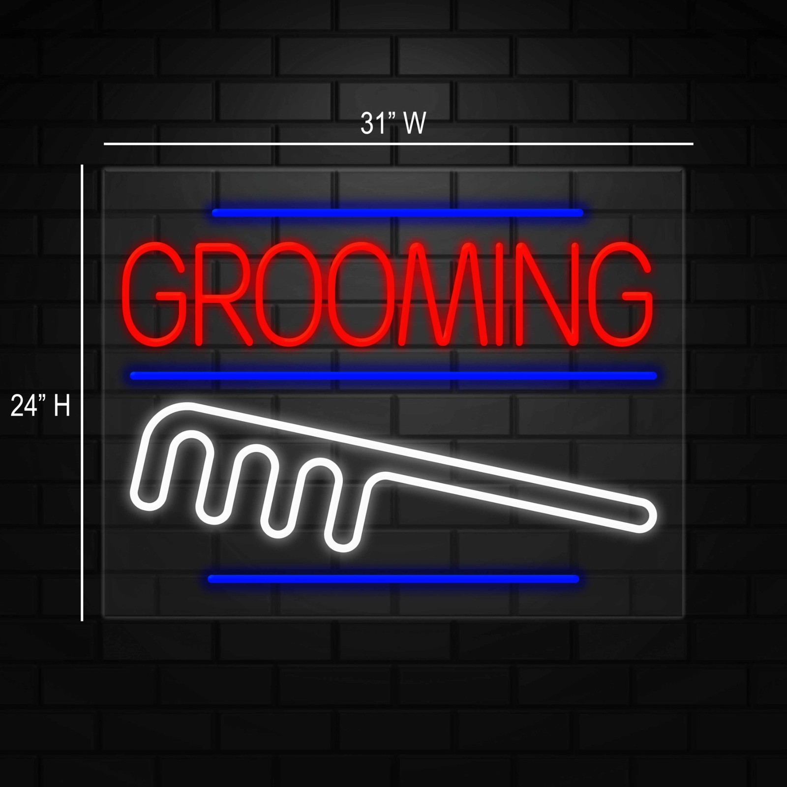 Grooming Sign for Business Displays | LED Flex Neon | 31&Prime;W x 24&Prime;H x 1&Prime;D