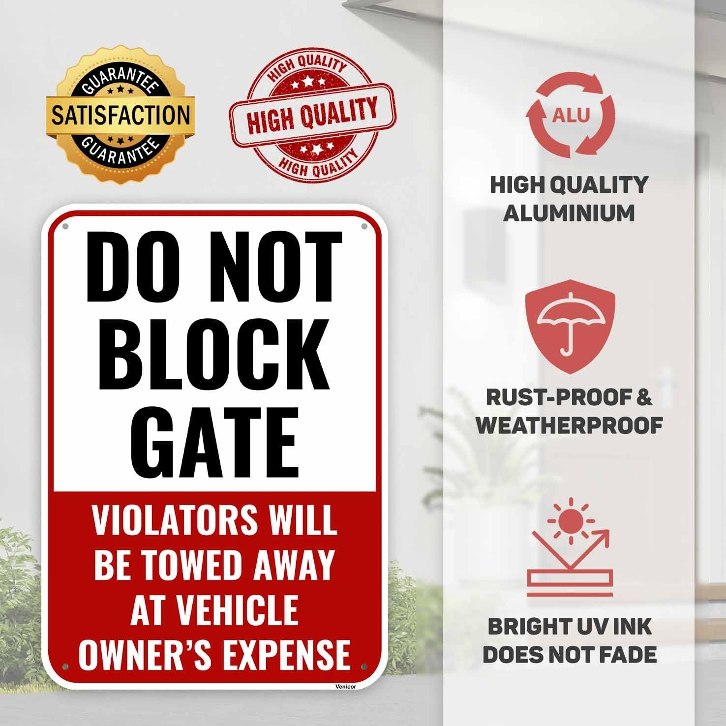1 PC 14×10 Inch Aluminum Do Not Block Gate Sign Metal Reflective Warning