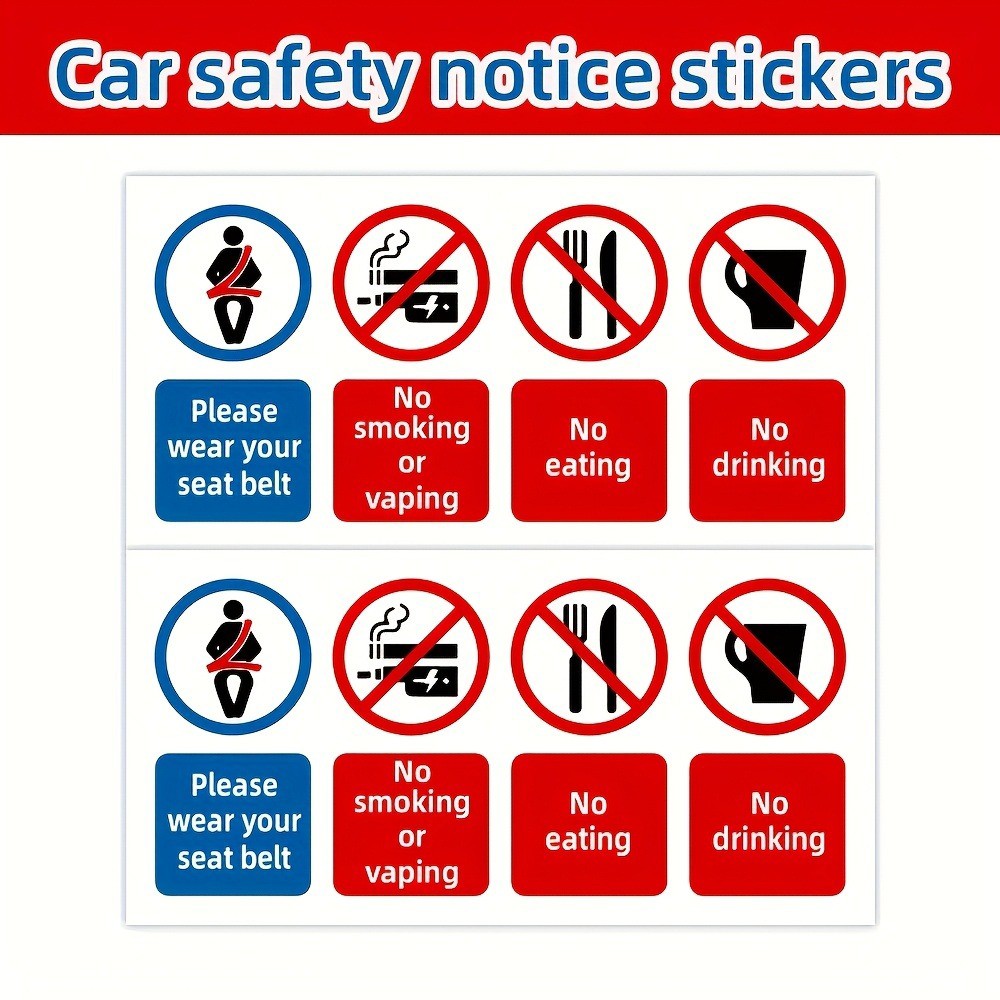 2x Matte PVC Car Sticker fits Rental Vehicles,Seat Belt Reminders,Vehicle Safety