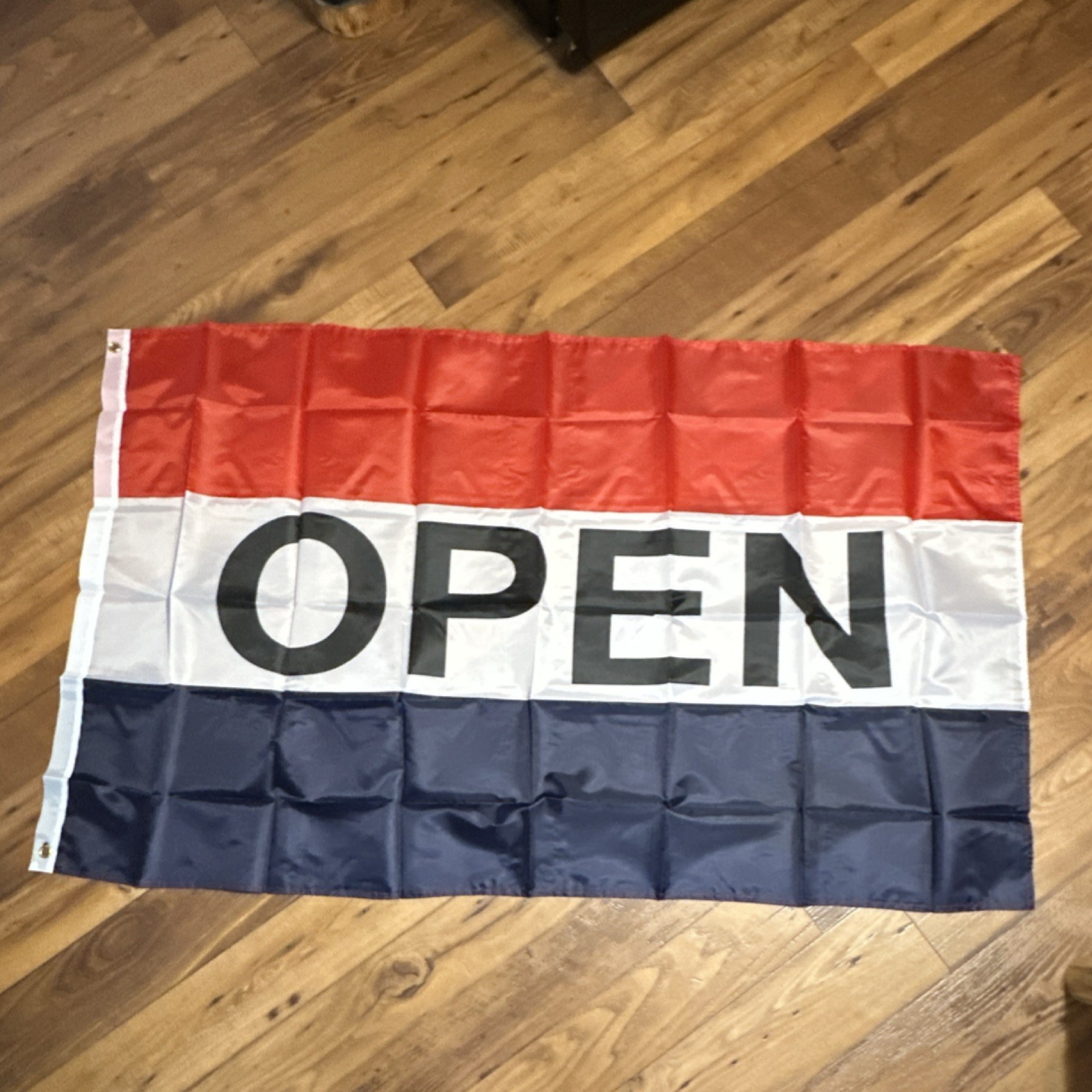 OPEN Banner Red White Blue Business Hours Status Sign
