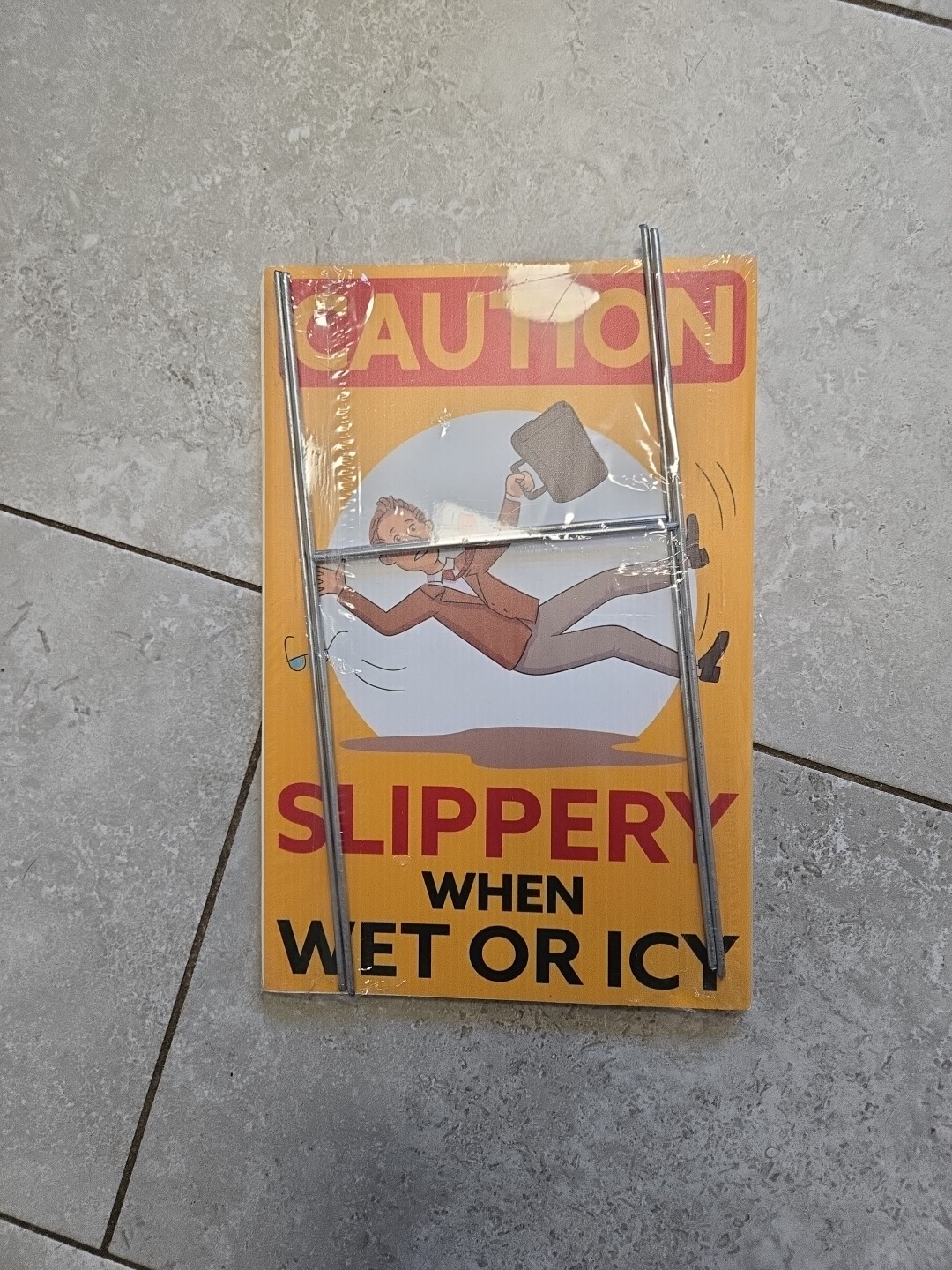 slippery when wet or Icey sign 2 Pack With Stakes 12×8 In