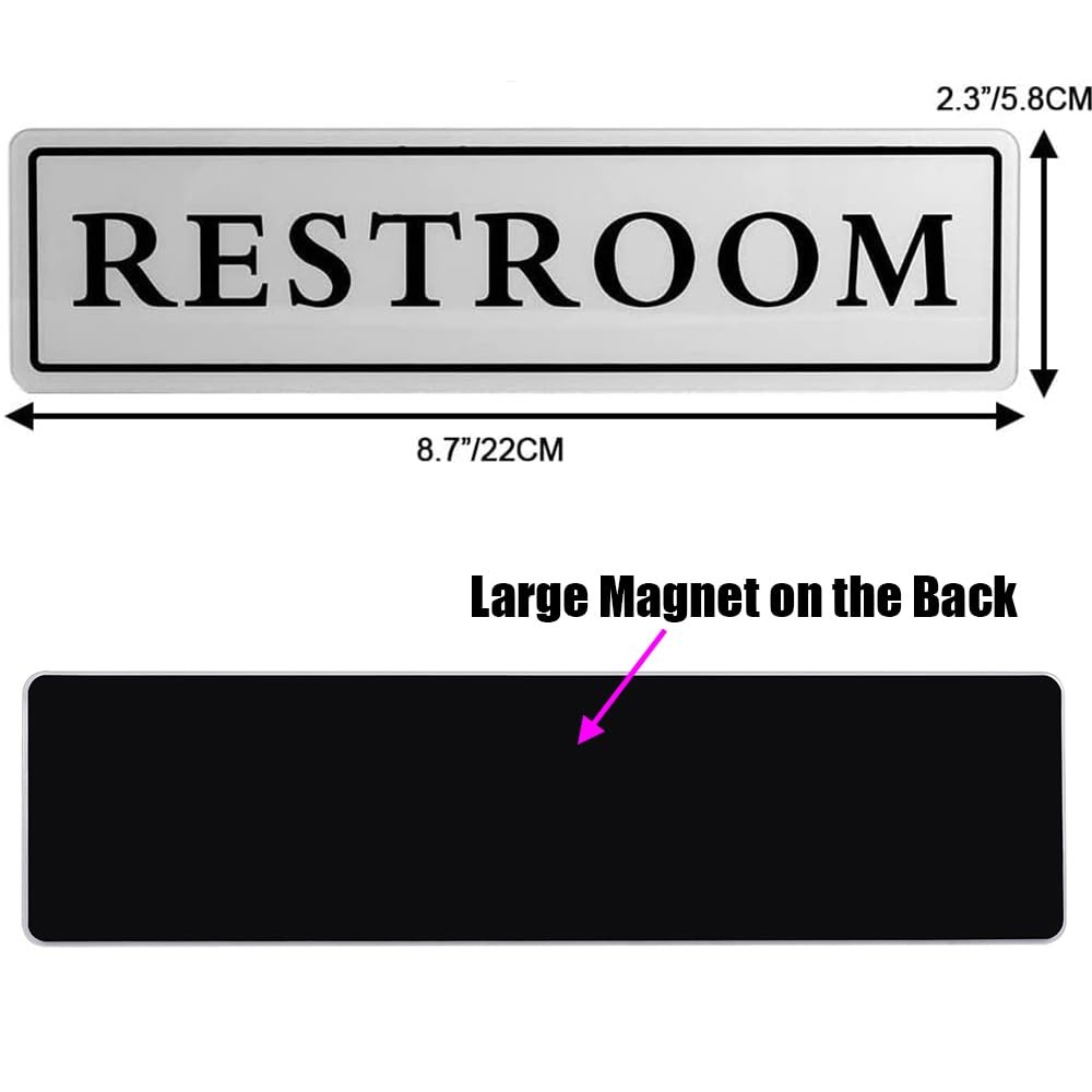 Restroom Sign Magnets On Back 8.7×2.3 Inches Silver Bathroom Door Plaque
