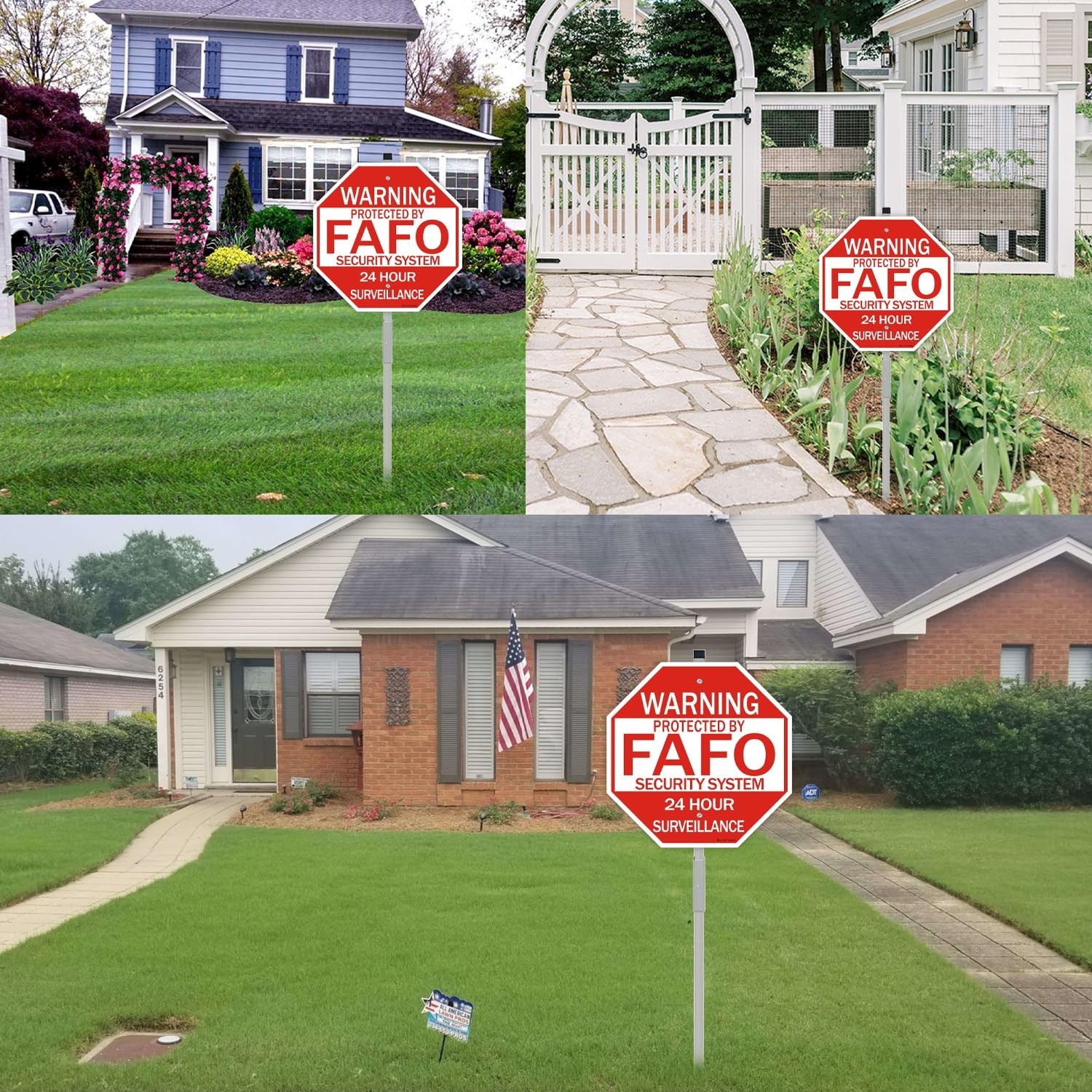 2 Pack Reflective Home Security Signs with 36&Prime; Metal Stakes – Waterproof, UV Pro