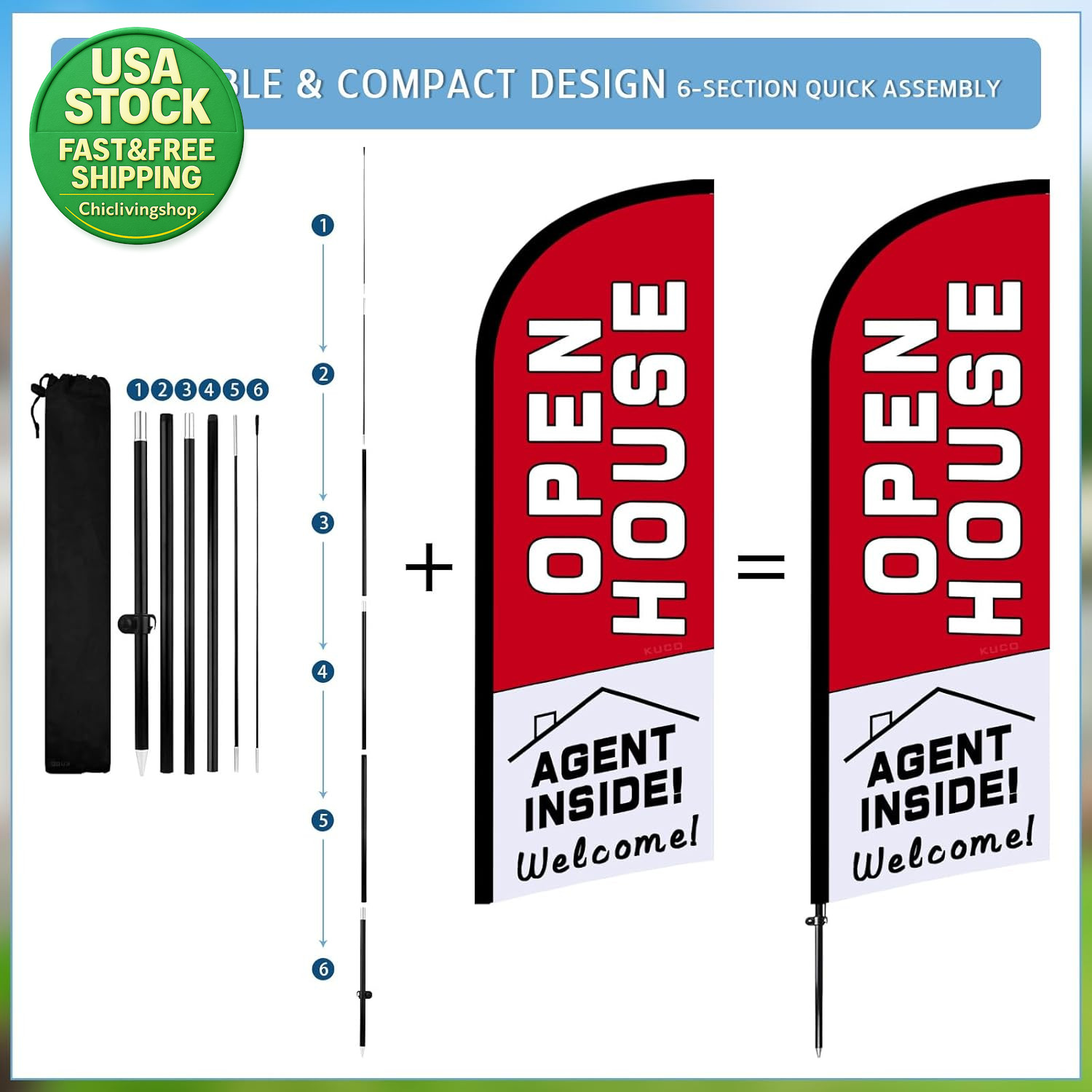 Open House Signs Kit 45 Pcs with Flag Directional Arrows Balloons for Real