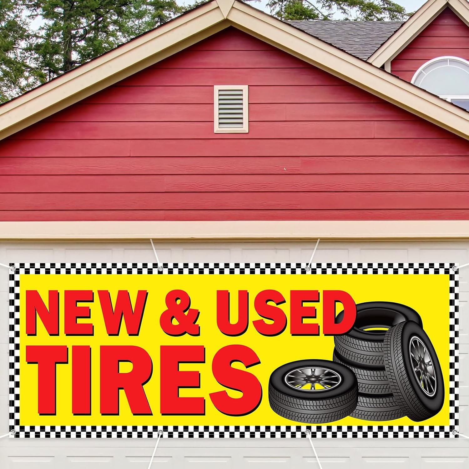New and Used 6 ft Polyester Tires Banner Sign with Grommets Reusable Store