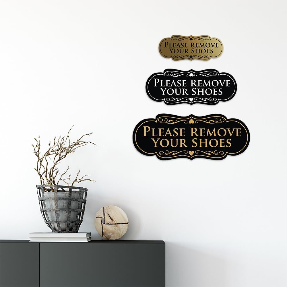 Please Remove Your Shoes Sign Home Entryway Wall Door Decor Black Gold