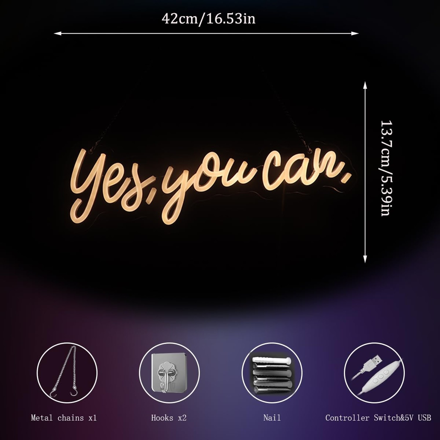 « Yes, You Can » LED Neon Sign Words Light Up Signs for Room Wall Art Decor, In…