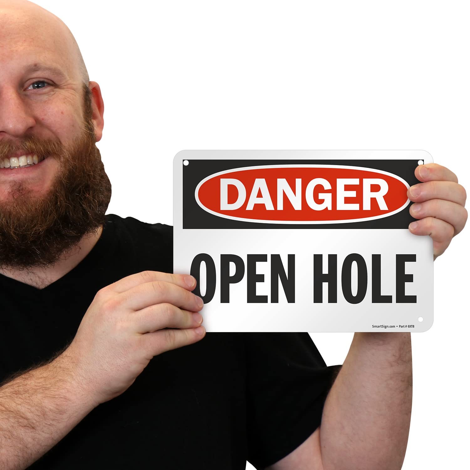 1 PC Danger Open Hole Sign 7×10&Prime; Aluminum Red Black White Warning Panel