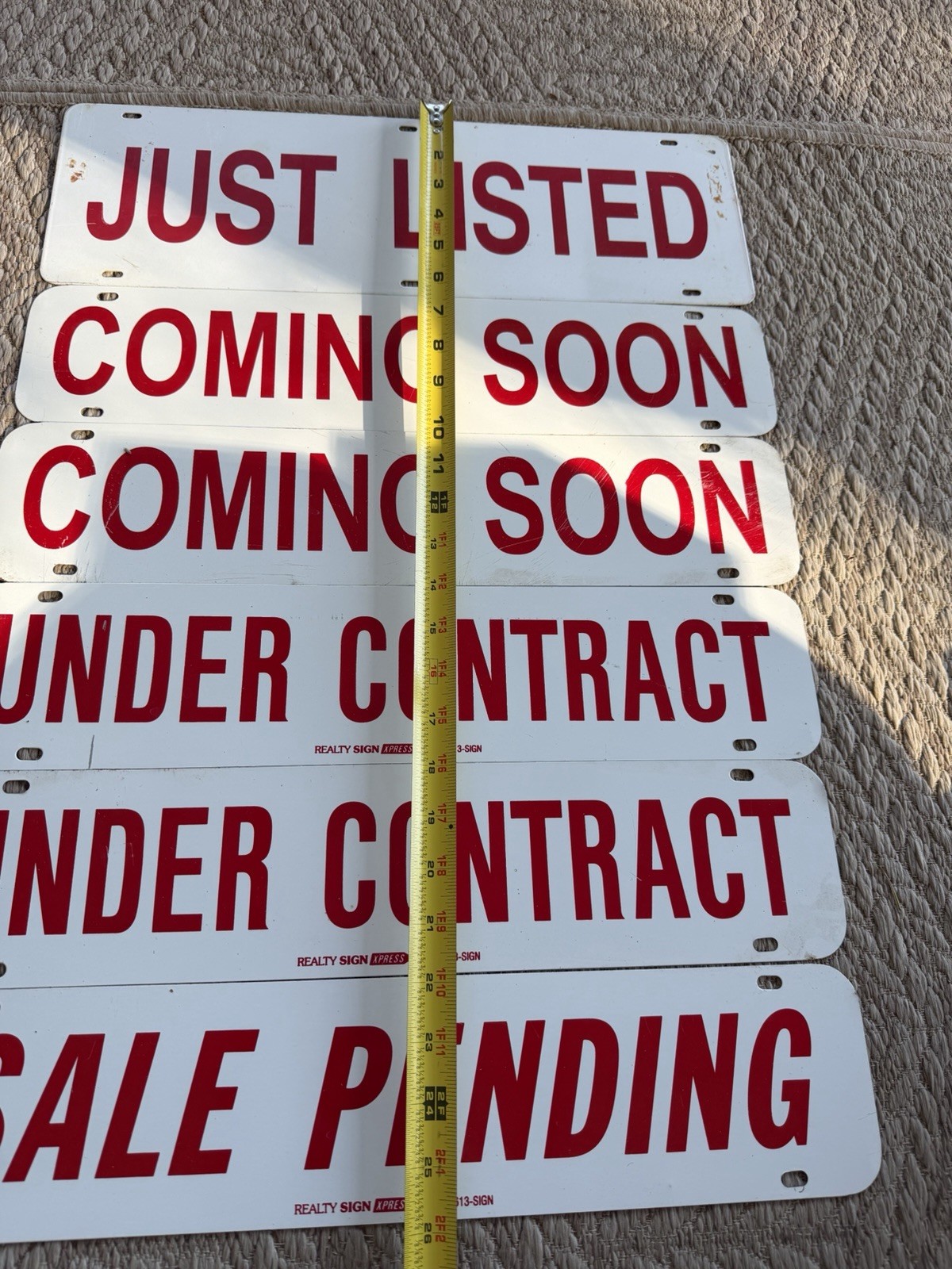 (6)Double Sided Real Estate Signs Metal 18” X 6”/18”X4” Just Listed/Coming Soon