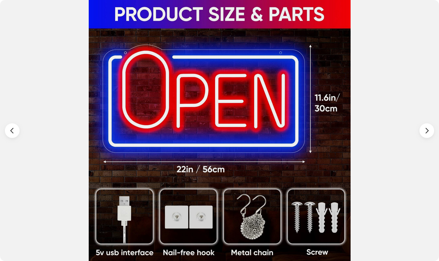 22&Prime; X 11.8&Prime; LED Neon Open Sign for Business Window, Light up Open Sign for Store