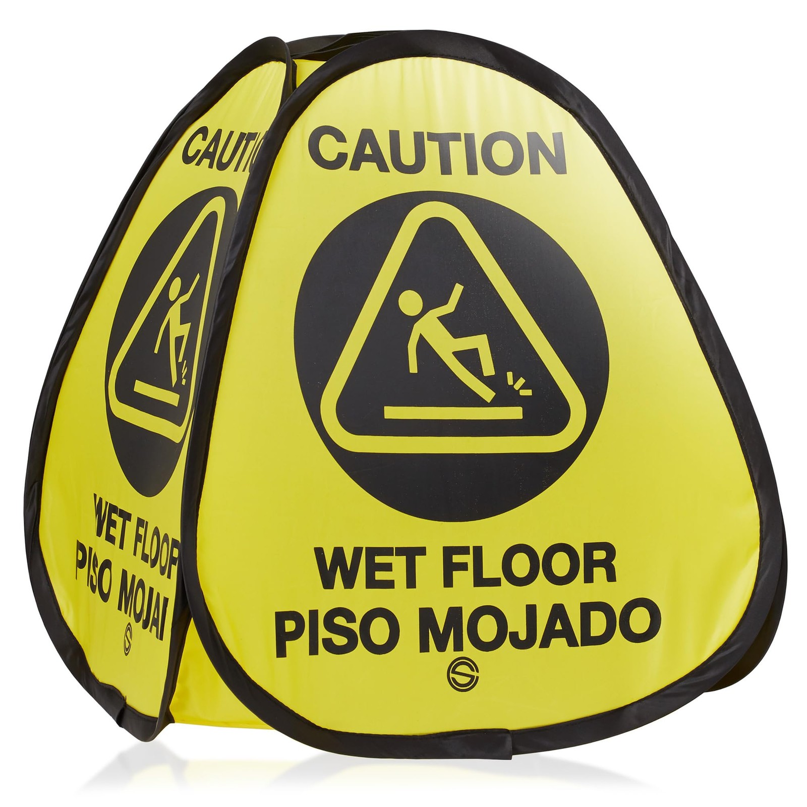 3 Pack Pop Up Wet Floor Sign Heavy Duty Nylon Yellow Bilingual 16 Inch Safety