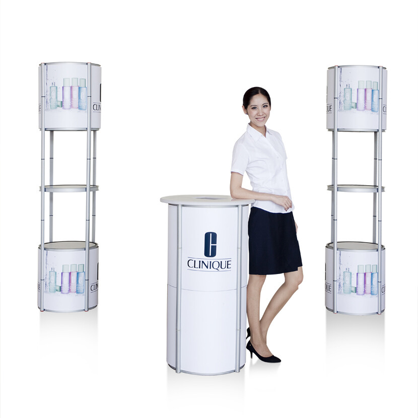 Optim 40&Prime; Collapsible Counter Round Portable Aluminum Counter Trade Show Display