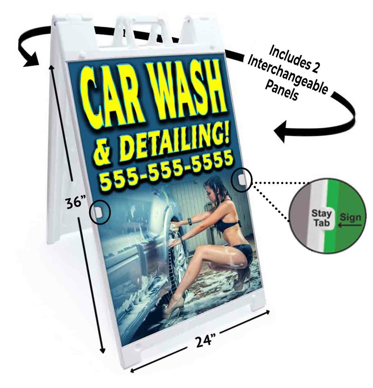 CAR WASH AND DETAILING CUSTOM PHONE Signicade 24×36 A Frame Sidewalk Sign