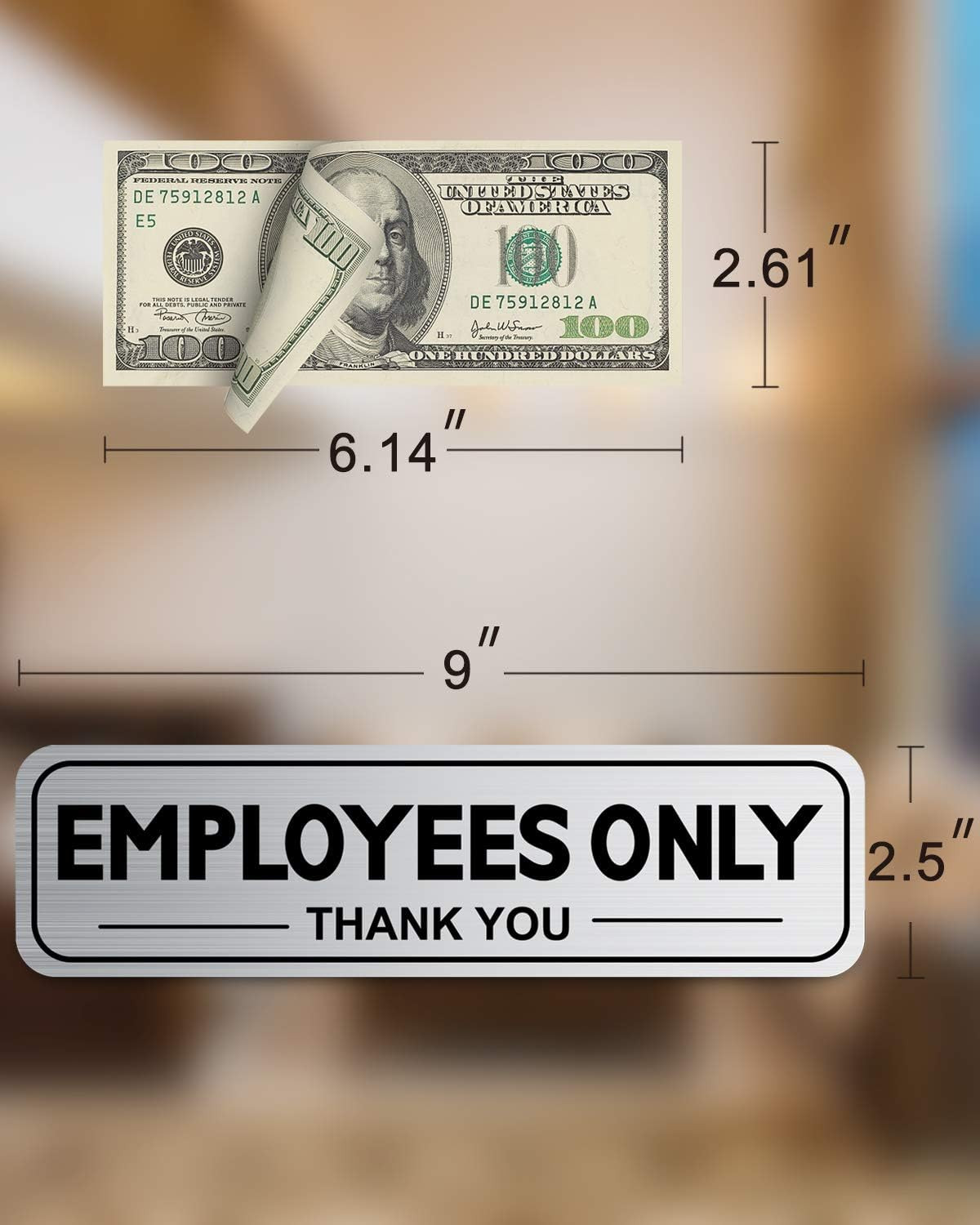 2pcs Employees Only Sign Stickers Metal like Brushed Silver 9×2.5 Back