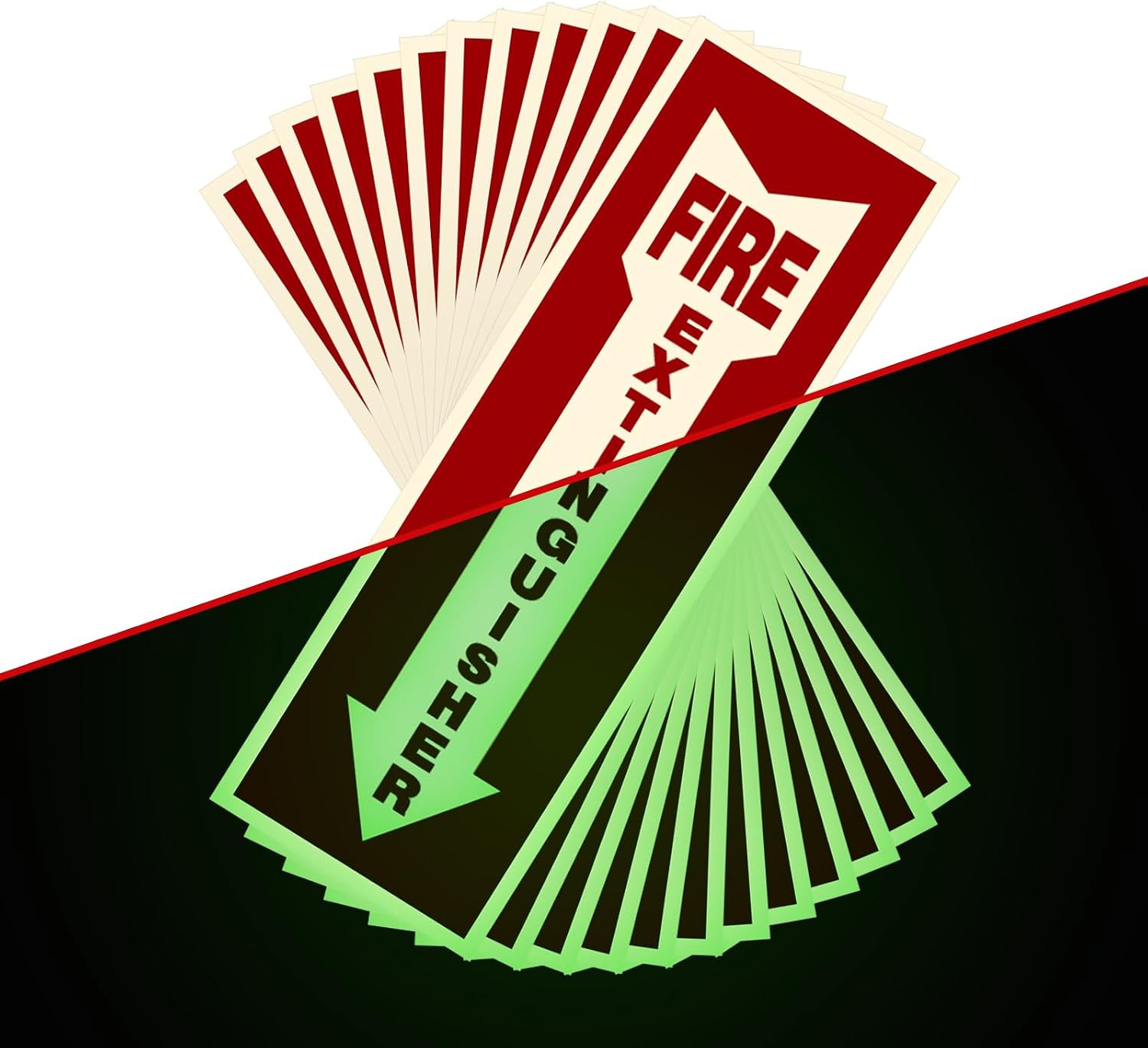 12 Pack Glow Fire Extinguisher Sign Stickers 4×12 Safety Labels Waterproof UV