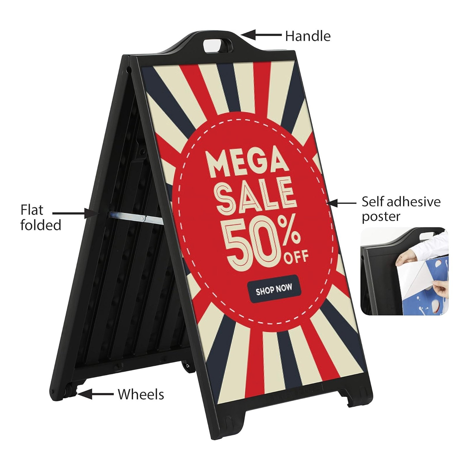 Street SignPro Board Black A-Frame Sidewalk Sign with 2 Sticker Signs 24×36 inch