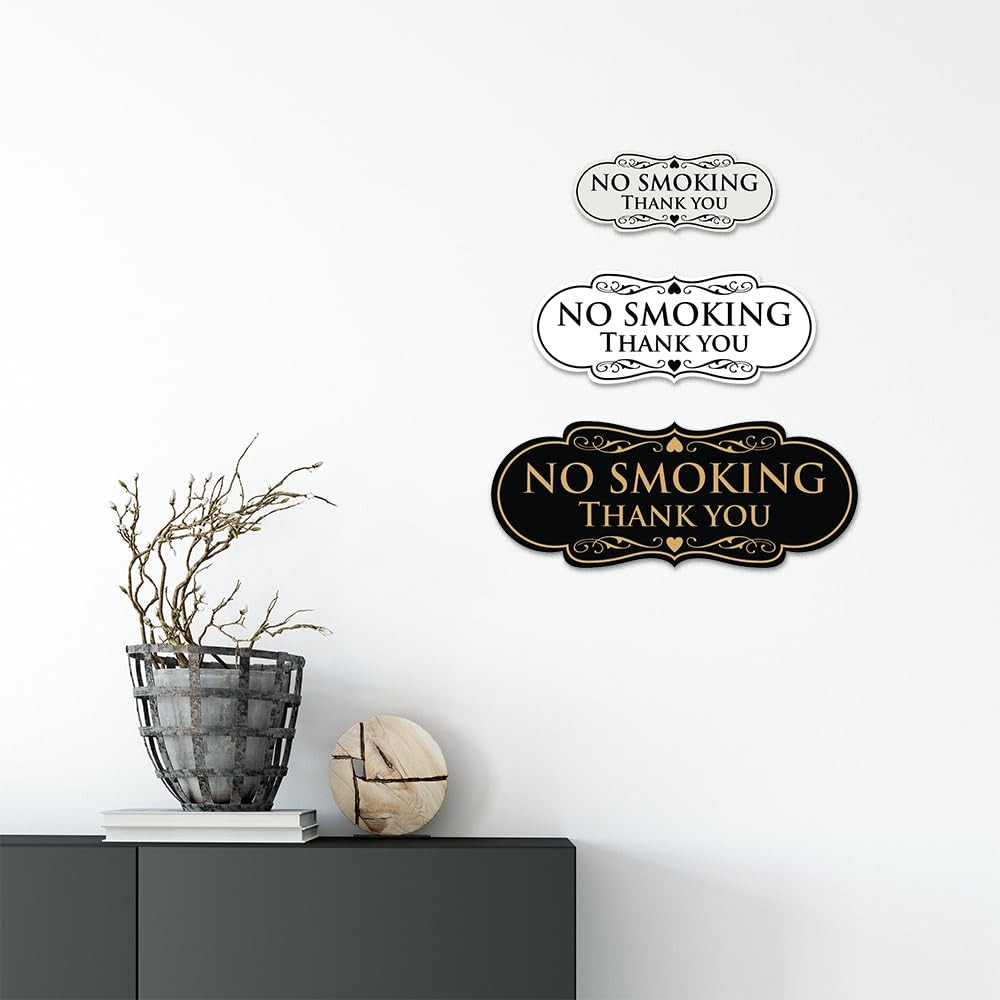 All Quality No Smoking Thank You Sign – Black/Gold Small (10 Pack)
