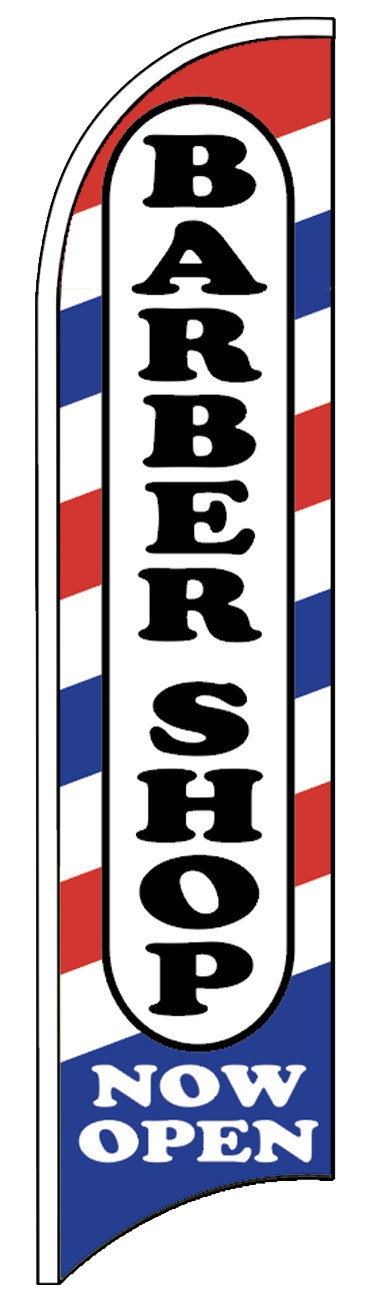 BARBER SHOP NOW OPEN Windless Swooper Flag Feather Banner Sign wb (Flag Only)