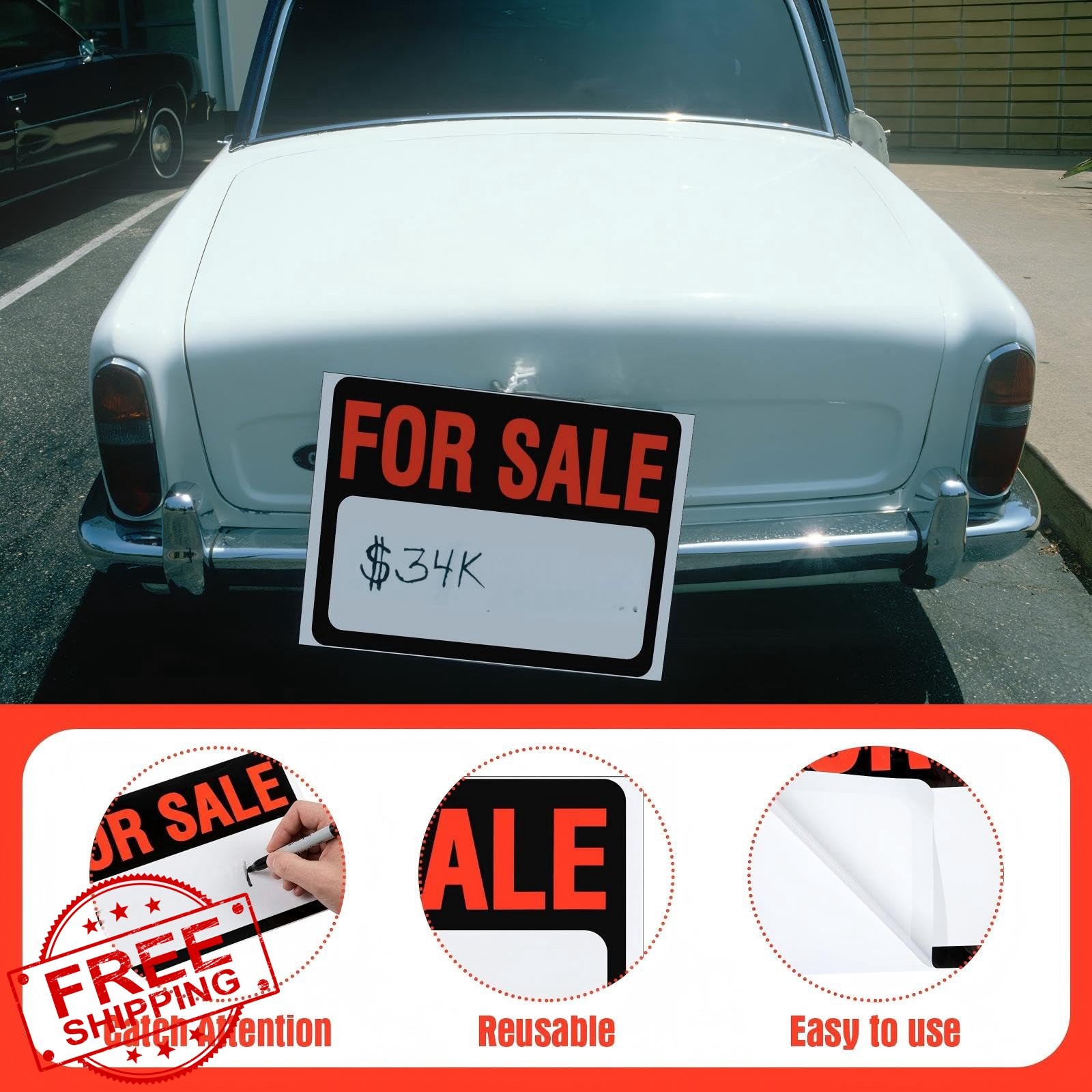 Seajan Car Sale Signs Classic Black 9×12 White Red Waterproof