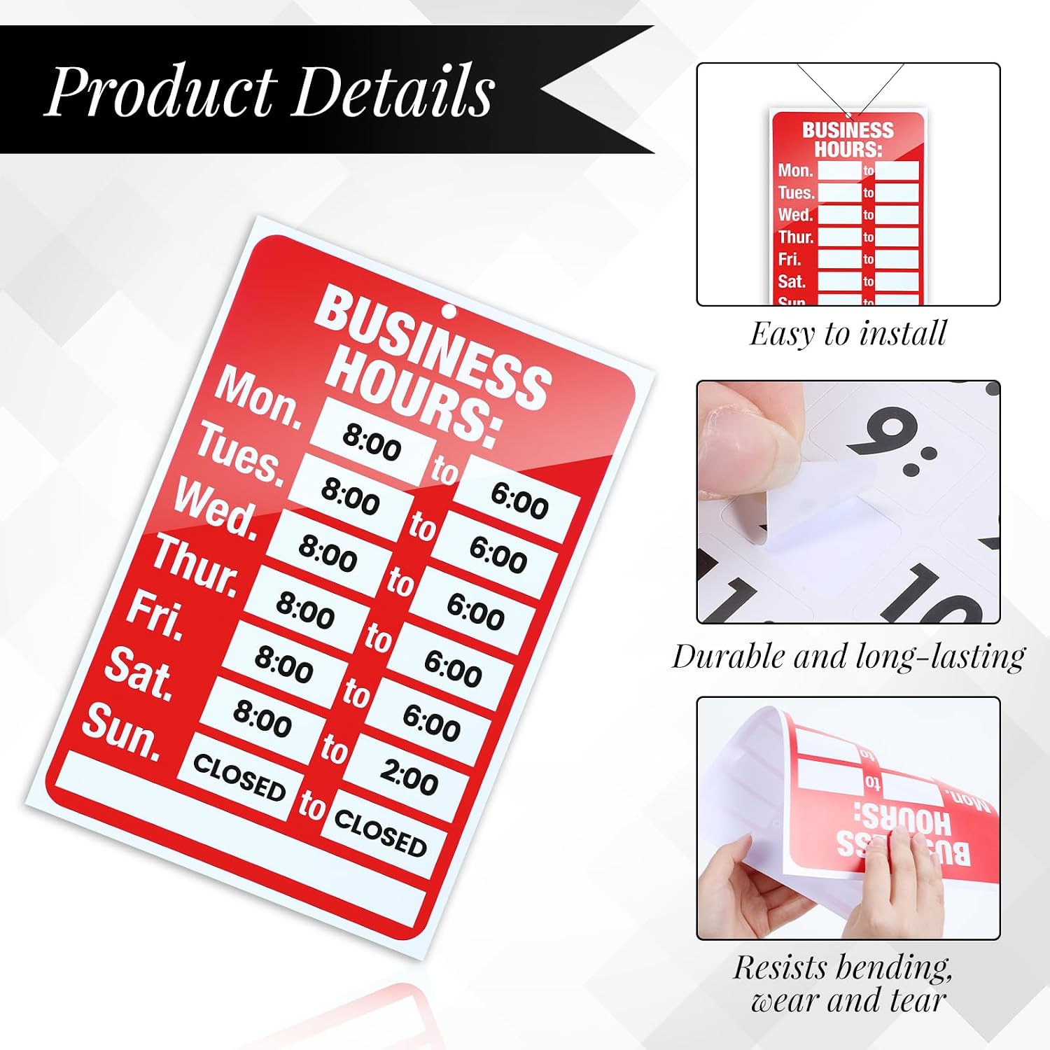 2 Pcs Business Hours Sign, Open Hours Signs for Business Adjustable Open and Clo