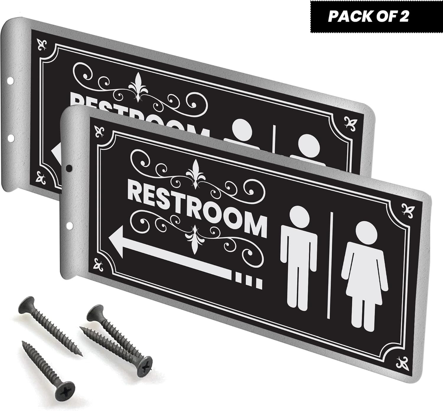 DOUBLE SIDED ALUMINUM RESTROOM SIGNS (2 PACK) METAL BATHROOM SIGNS for OFFICE or