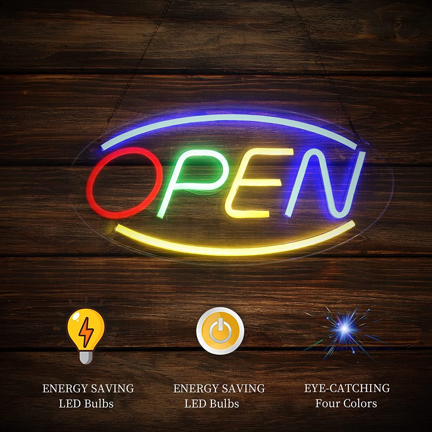 16.5&Prime; x 8&Prime; Ultra Bright LED Neon Light OVAL OPEN Business Sign for Office, Bar
