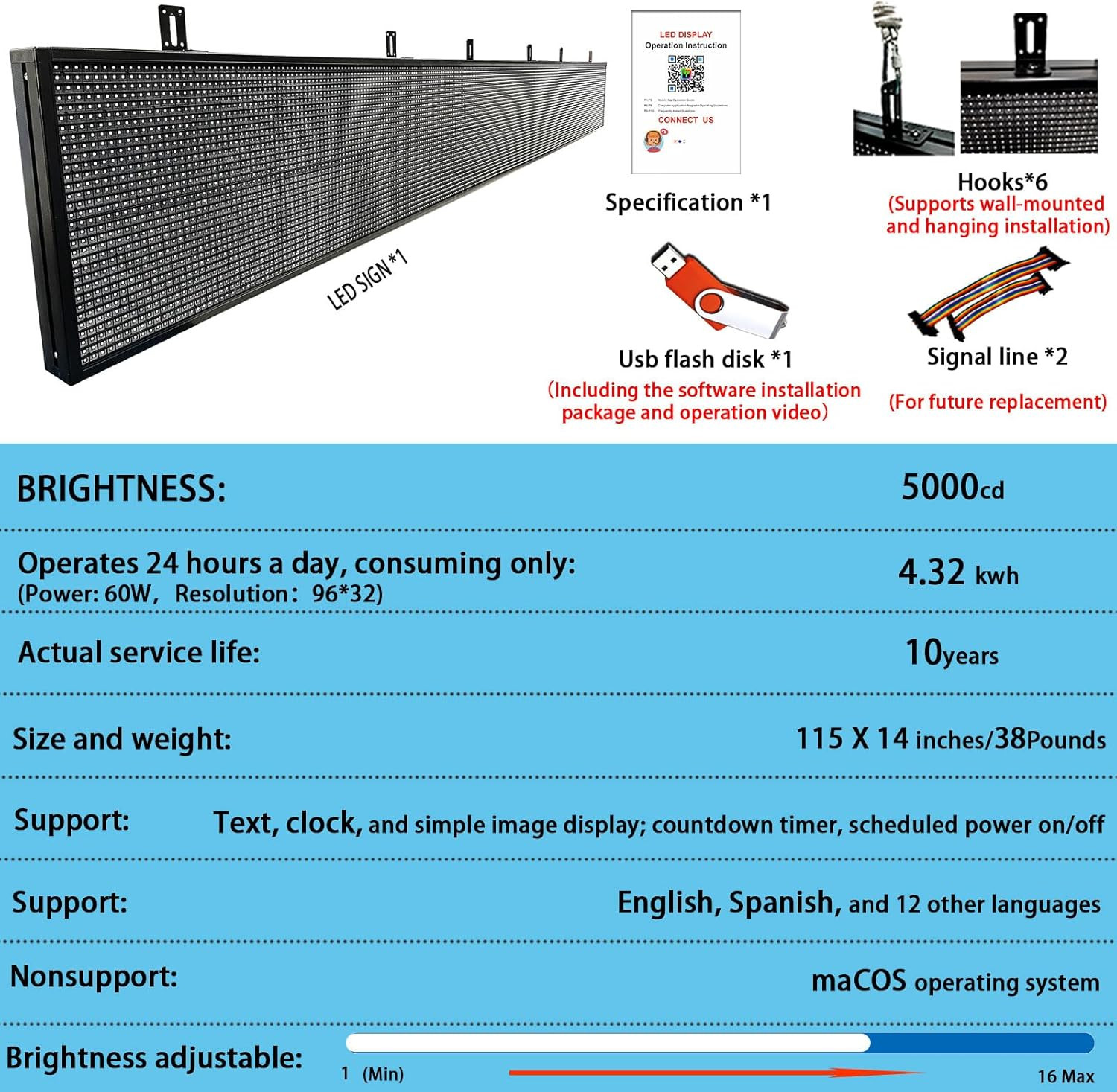Programmable Scrolling Led Signs, Digital Display Screen Outdoor Waterproof, Ope