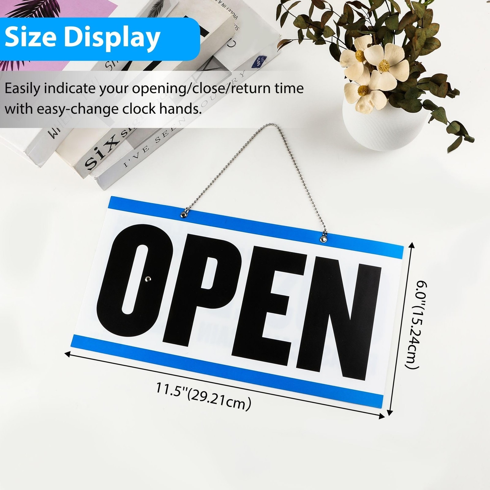 Double Sided Closed/Open Clock Sign with Movable Clock Hands for Hotel Store