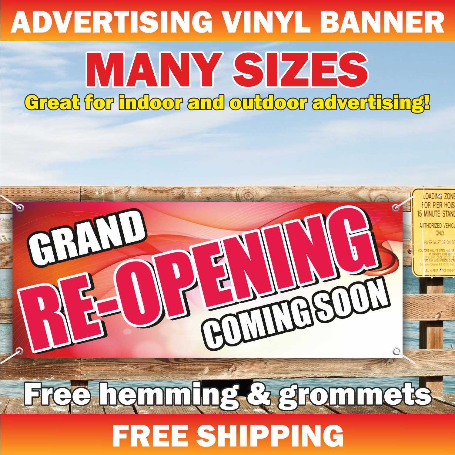 GRAND RE-OPENING Advertising Banner Vinyl Mesh Sign CUSTOM COMPANY COMING SOON