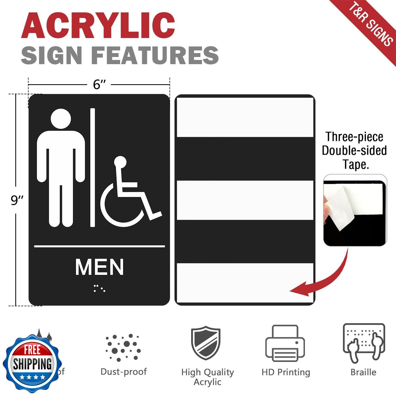 TandR ADA Braille Unisex Bathroom Signs, Men Women Signs – 2 Pack – 9 x 6 Inc