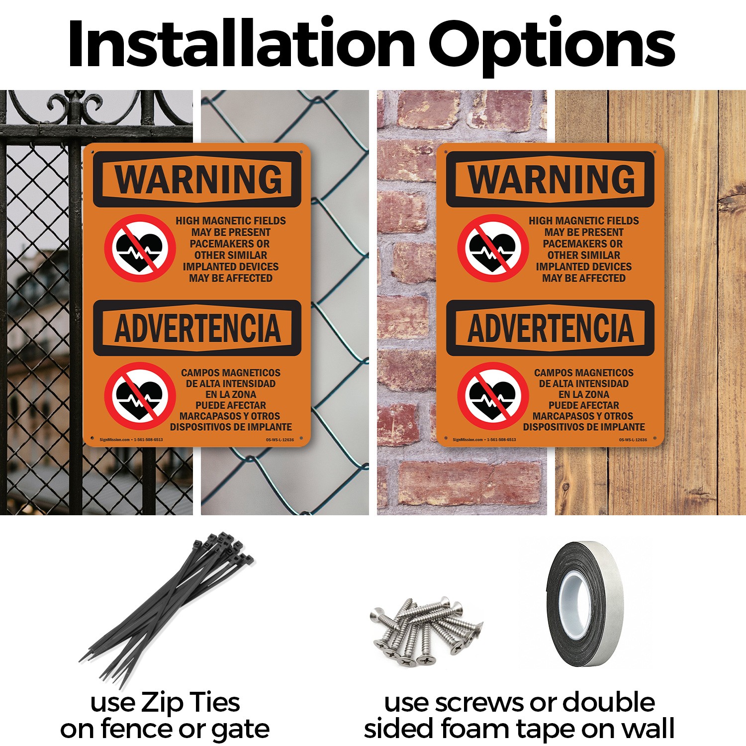 High Magnetic Fields Pacemakers Bilingual OSHA WARNING Sign, Decal 5 or 10 Pack