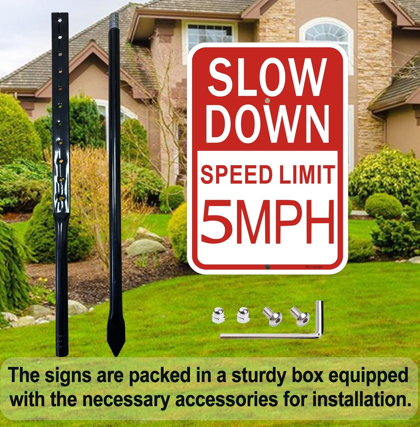 1-Pack 14×10 Inch &lsquo;Slow Down 5 MPH&rsquo; Sign with 36 Inches Metal Stake Reflective