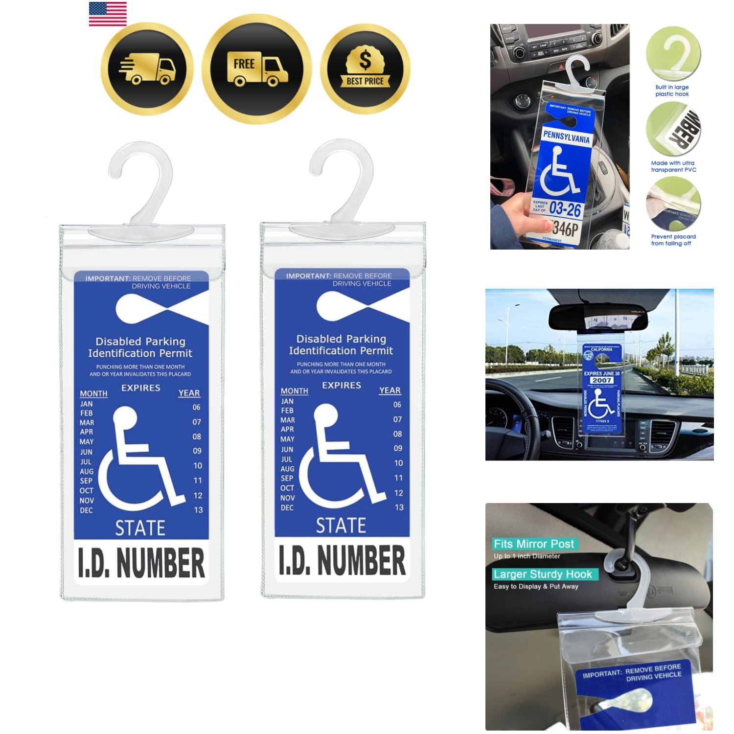 Handicap Parking Placard Holder Protective Cover for Disabled Permit Large Ha…