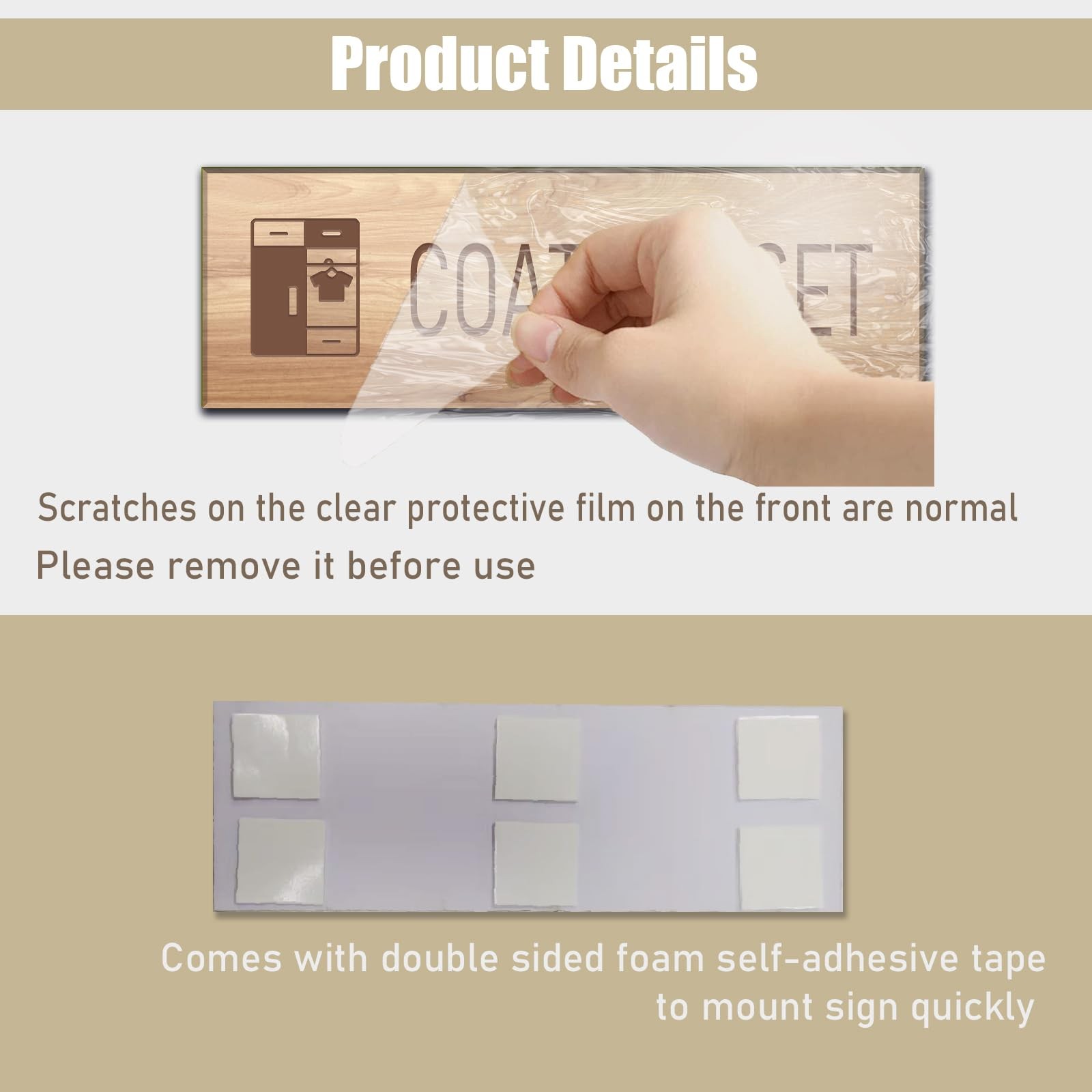 Coat Closet Sign Self-Adhesive Door Wall Window Signage Wood Graining 9×3 Inch