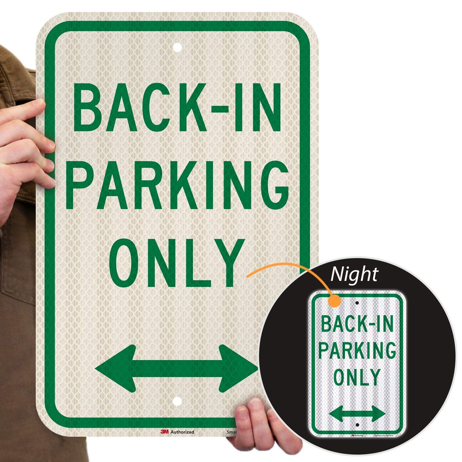 1 PCS K6986HI12x18 12×18 Inch BackIn Parking Only Sign Reflective Arrow